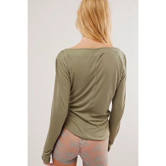 NEW FREE PEOPLE INTIMATELY NIGHT WE MET LONG SLEEVE ARMY GREEN TOP SZ XS - Picture 2 of 8